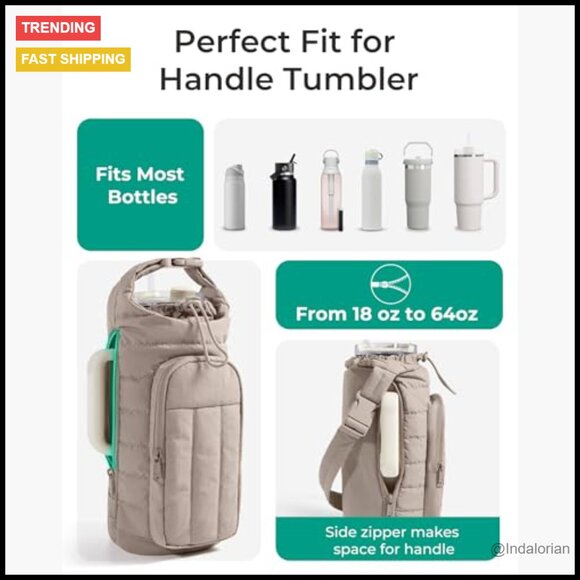 Quilted Crossbody Sling Bag Water Bottle Holder Multi-Pocket Gym Accessory - Picture 2 of 6